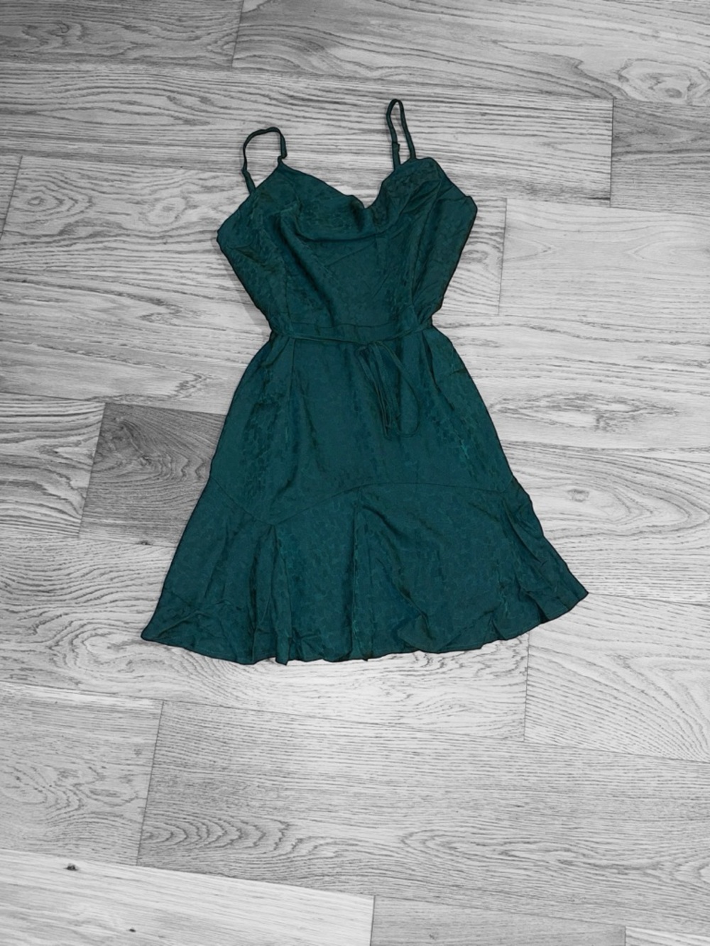 She + Sky Teal Lace-Texture Mini Slip Dress with Tie Waist